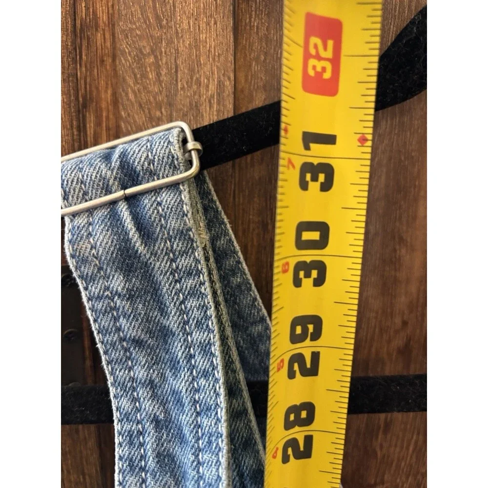 FREE PEOPLE Size 2 Blue Denim Overall Dress Frayed Mini Dress Y2k festival boho - Picture 11 of 11